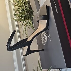 Black Ankle Wrapped Vince Camuto Heeled Sandals